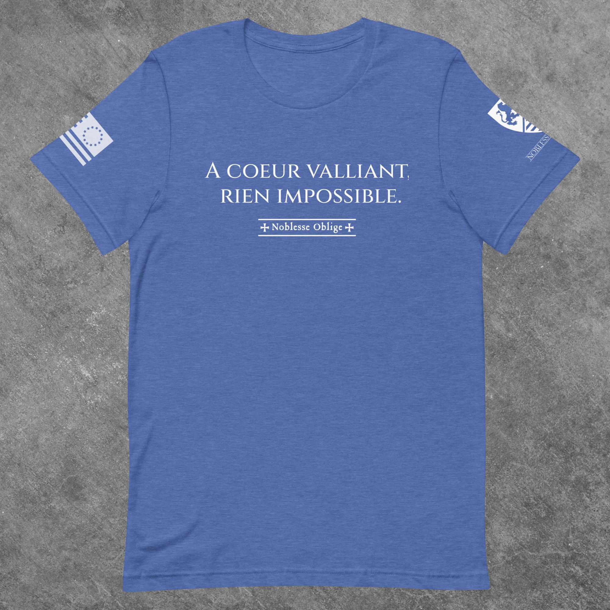 A Coeur Valliant - Heraldric Motto T-Shirt - Noblesse Oblige Apparel